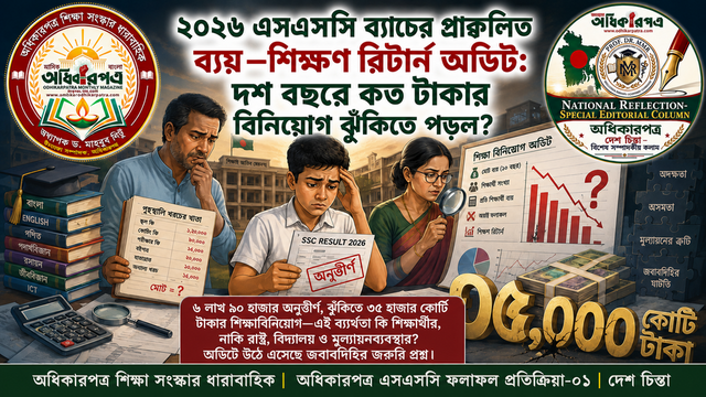 ২০২৬ এসএসসি ব্যাচের প্রাক্কলিত ব্যয়–শিক্ষণ রিটার্ন অডিট: দশ বছরে কত টাকার বিনিয়োগ ঝুঁকিতে পড়ল? │অধিকারপত্র এসএসসি ফলাফল প্রতিক্রিয়া-০১